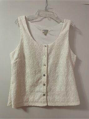 Enfocus Studio White Eyelet Button-Front Sleeveless Top